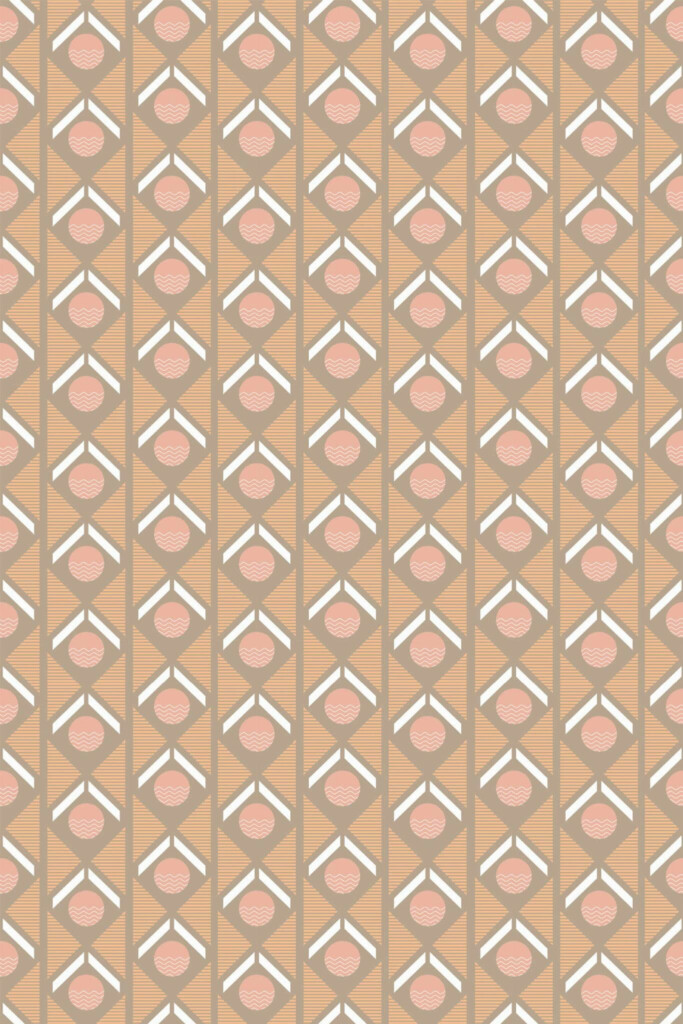 Pattern repeat of Light brown retro geometric removable wallpaper design