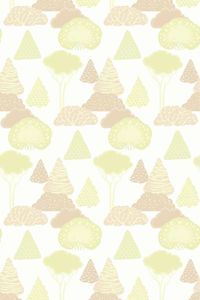 Pattern repeat of Light Forest in Beige removable wallpaper design