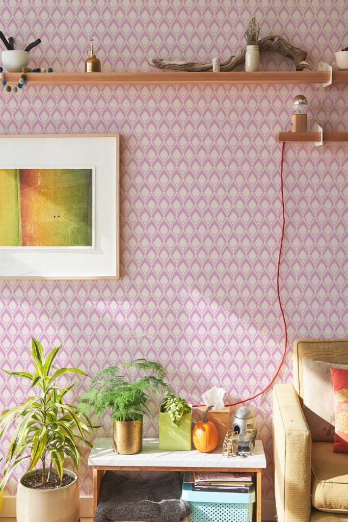 Fancy Walls timeless removable wallpaper in a delicate Pink Geometric design.