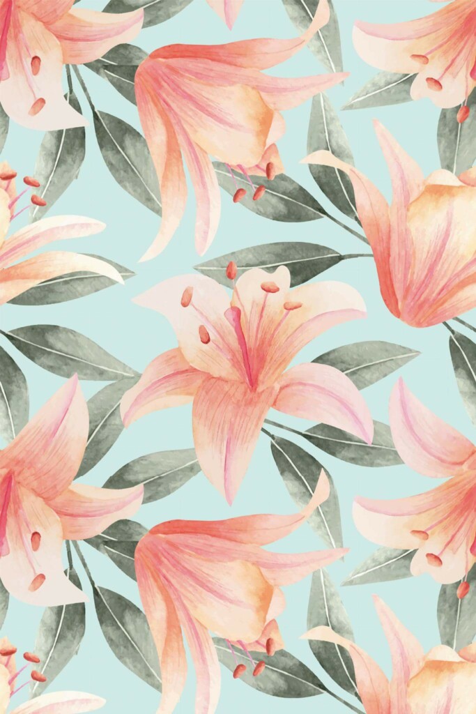 Pattern repeat of Lily removable wallpaper design