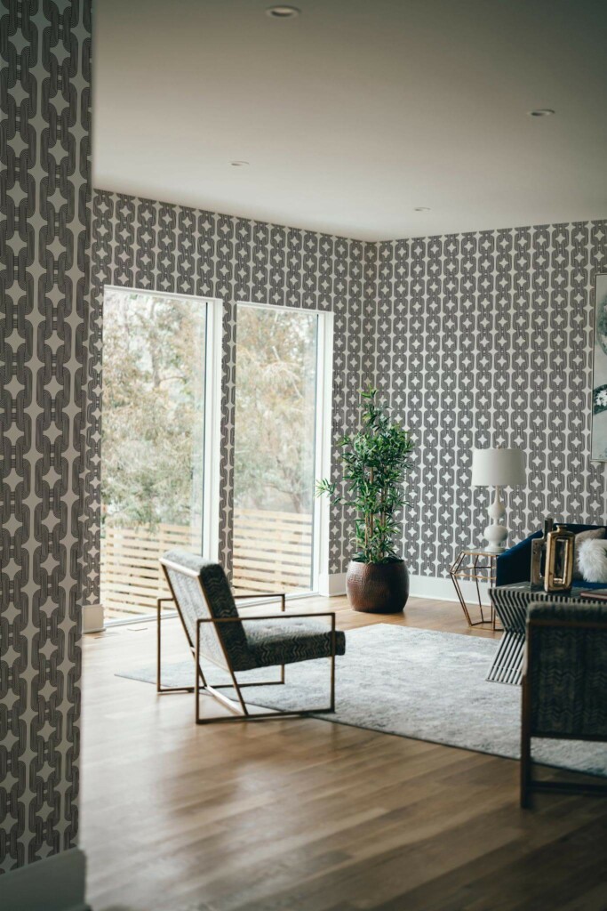 Modern style living room decorated with Line art chain peel and stick wallpaper