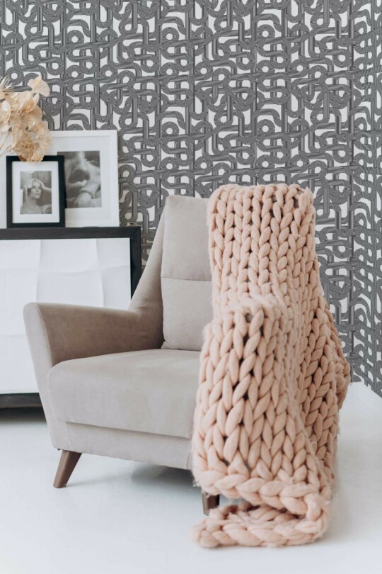 Boho style living room decorated with Line art pattern peel and stick wallpaper