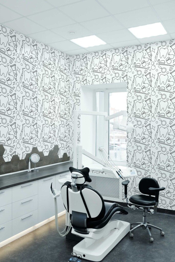 Removable wallpaper with dentist pattern by Fancy Walls in minimalist black and white