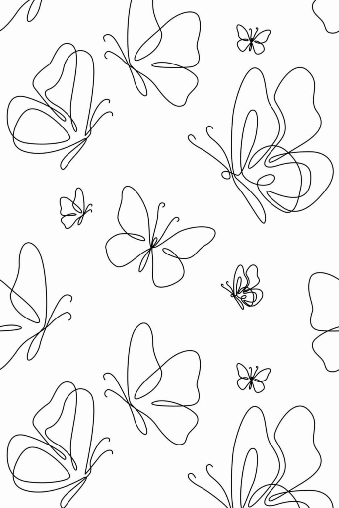 Pattern repeat of Lined butterfly removable wallpaper design