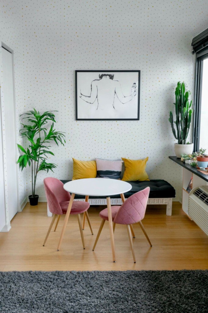 Eclectic style living room decorated with Lines and dots peel and stick wallpaper