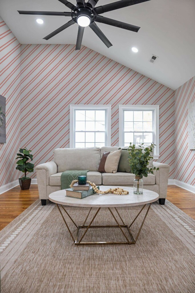 Scandinavian style living room decorated with Lines peel and stick wallpaper