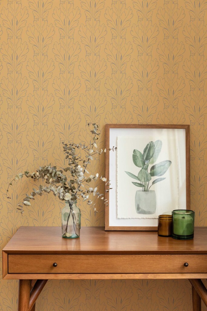 Fancy Walls removable wallpaper with a sophisticated Art Deco Orange Leaf design.