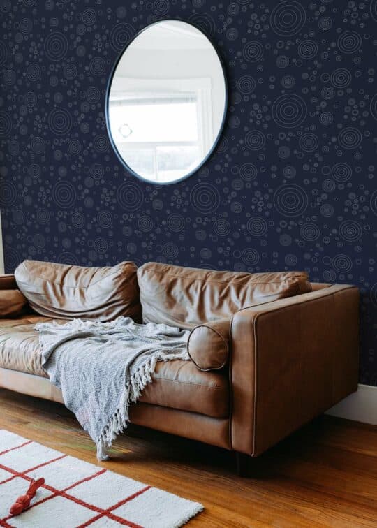 navy blue circles unpasted wallpaper
