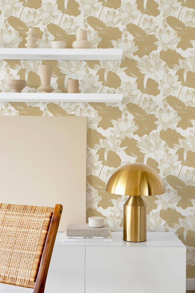 Modern style dining room decorated with Lotus flower peel and stick wallpaper