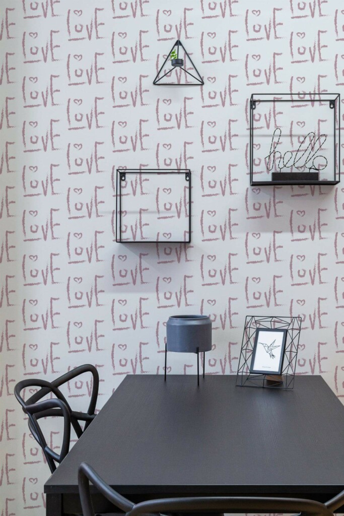 Industrial modern style dining room decorated with Love pattern peel and stick wallpaper