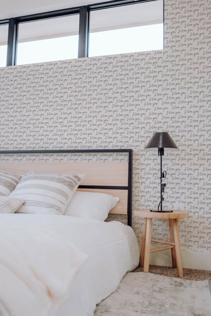 Scandinavian style bedroom decorated with Love peel and stick wallpaper