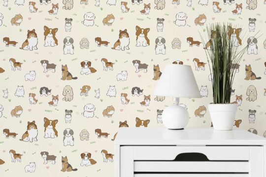 Whimsical Pooches in Beige traditional wallpaper by Fancy Walls