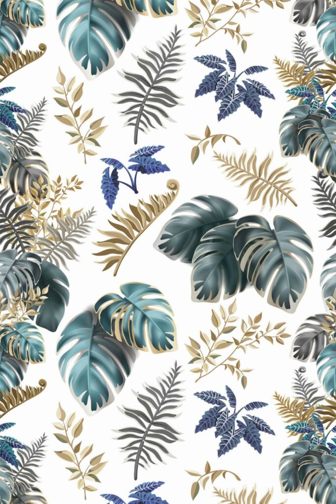 Pattern repeat of Lush tropical leaf removable wallpaper design