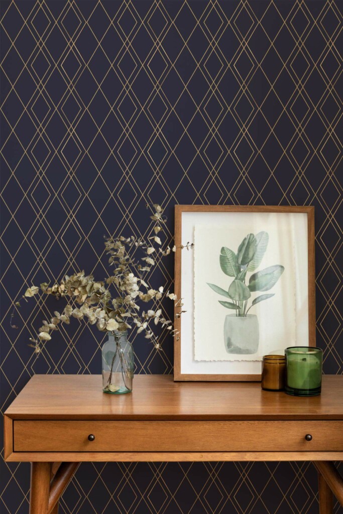 Mid-century modern style living room decorated with Luxury geometric peel and stick wallpaper