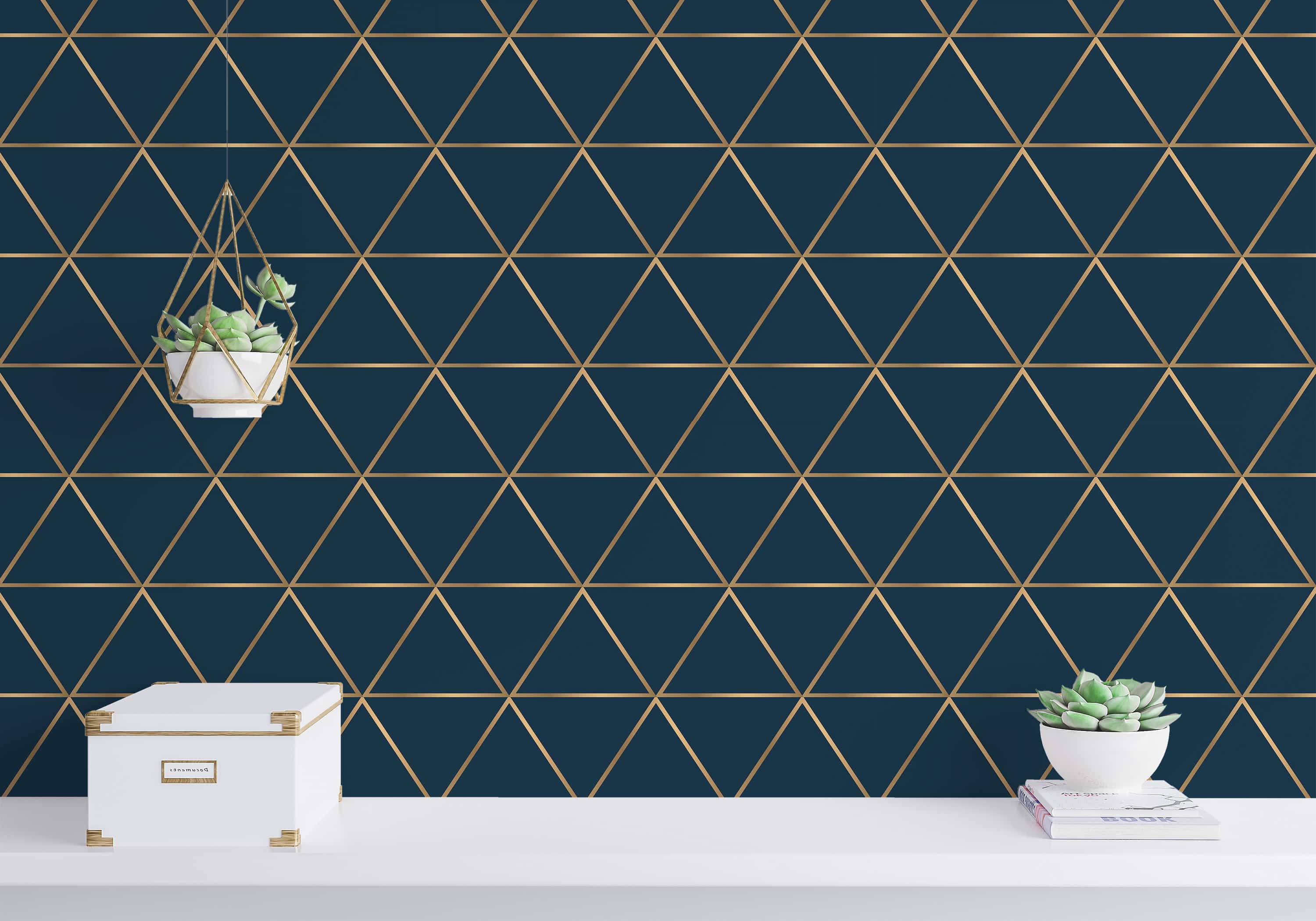Blue luxury geometric wallpaper - Peel and Stick or Traditional