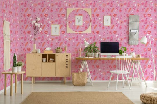 Barbie 2023 designs on peel and stick accent wall