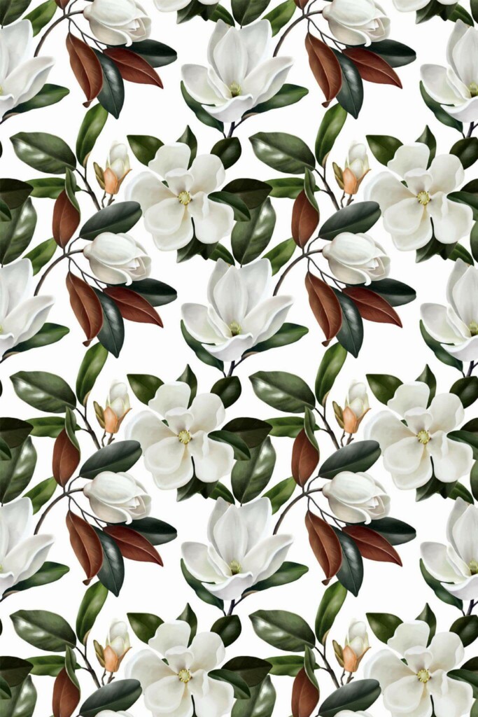 Pattern repeat of Magnolia removable wallpaper design