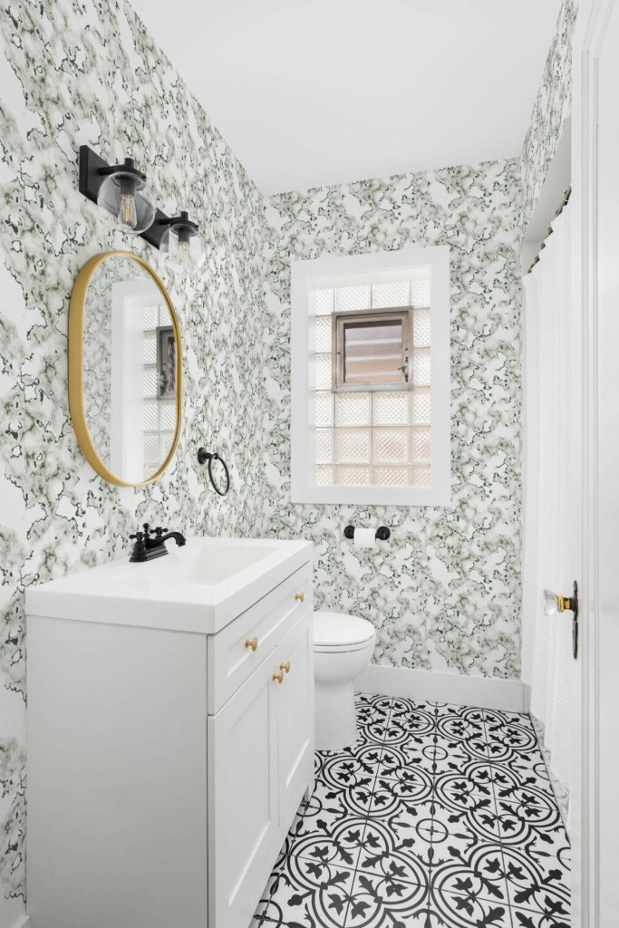 Minimal style bathroom decorated with Marble kitchen peel and stick wallpaper
