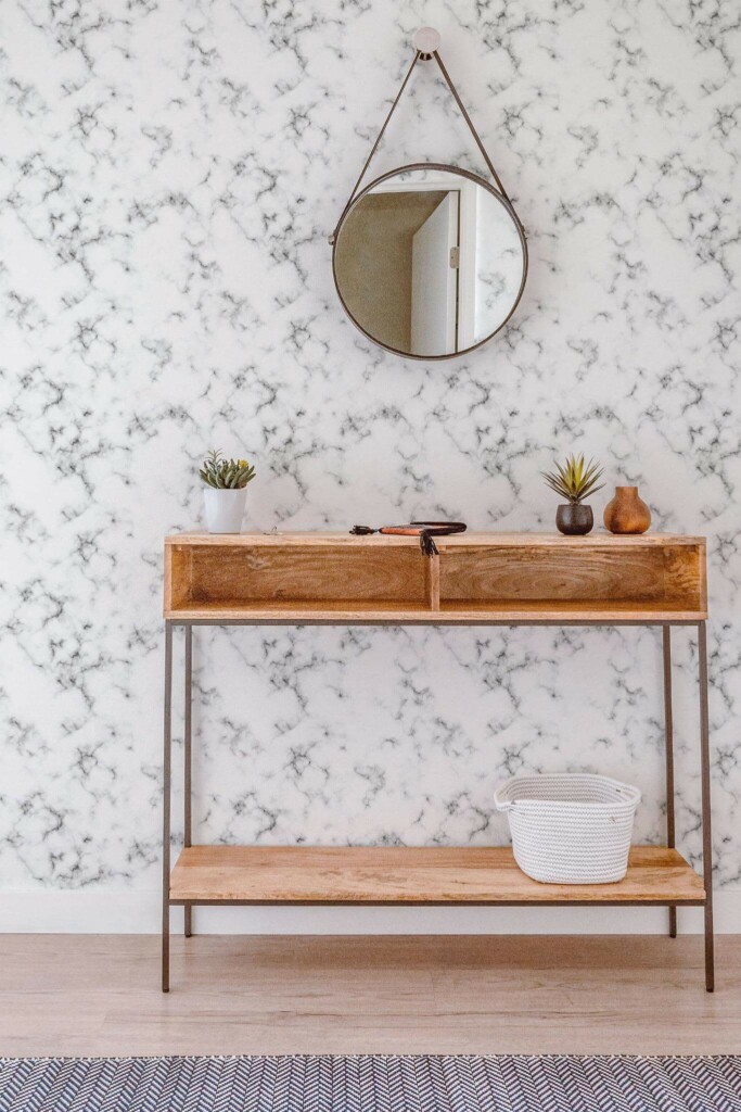 Contemporary style entryway decorated with Marble peel and stick wallpaper