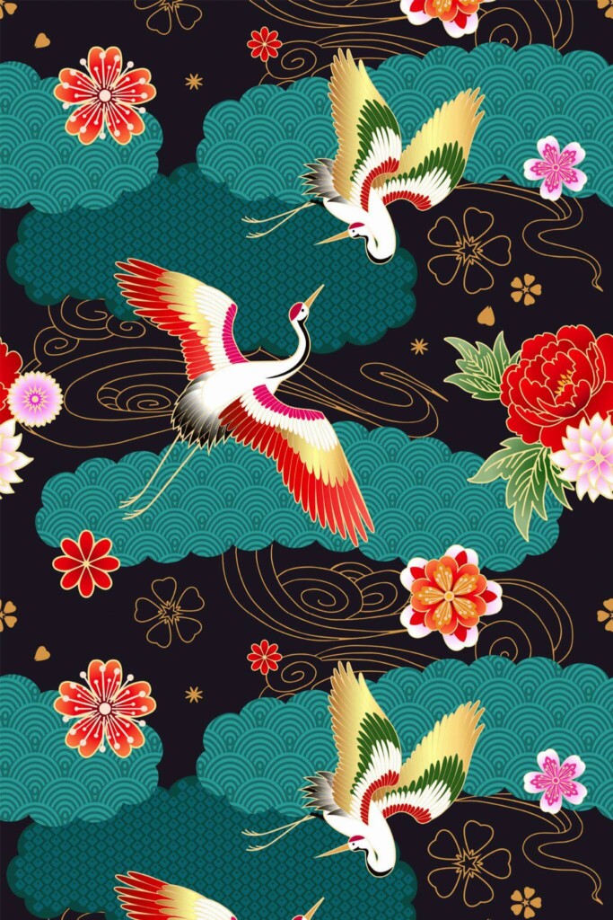 Pattern repeat of Maximalist bird removable wallpaper design
