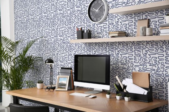 blue and white maze unpasted wallpaper