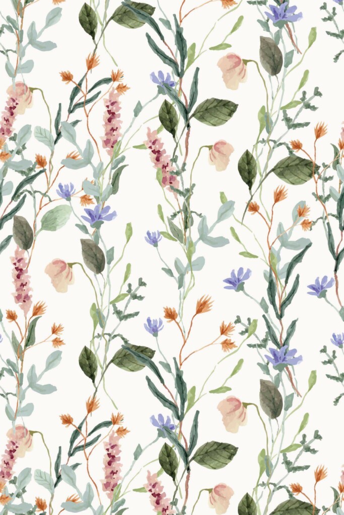 Pattern repeat of Meadow Mix removable wallpaper design