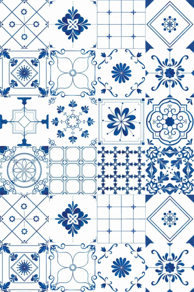 Pattern repeat of Mediterranean tile removable wallpaper design