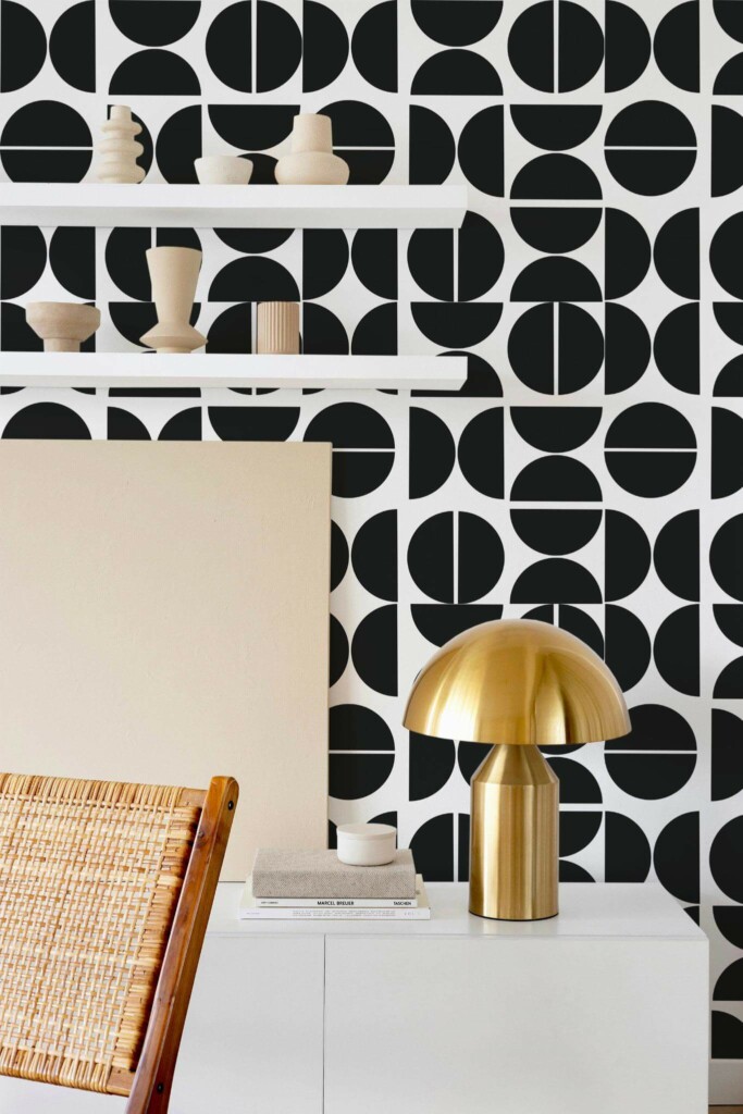 Modern style dining room decorated with Mid century Geometric peel and stick wallpaper