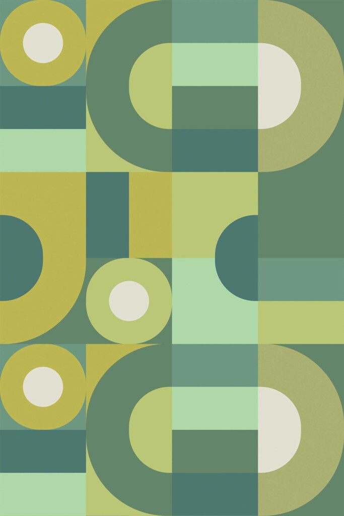 Fancy Walls self-adhesive wallpaper with sage green and chartreuse geometric design