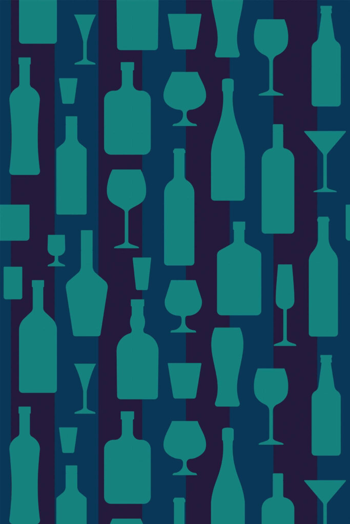 Pattern repeat of Midnight Cheers in Teal Shadows removable wallpaper design