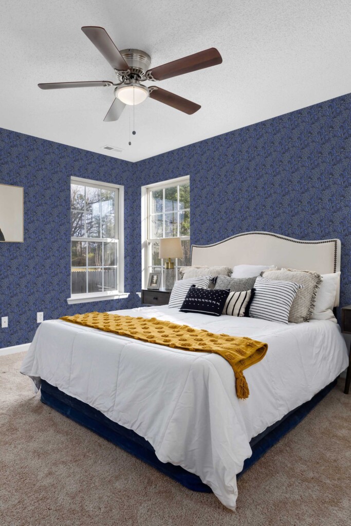 Fancy Walls removable wallpaper for bedroom in deep blue floral pattern