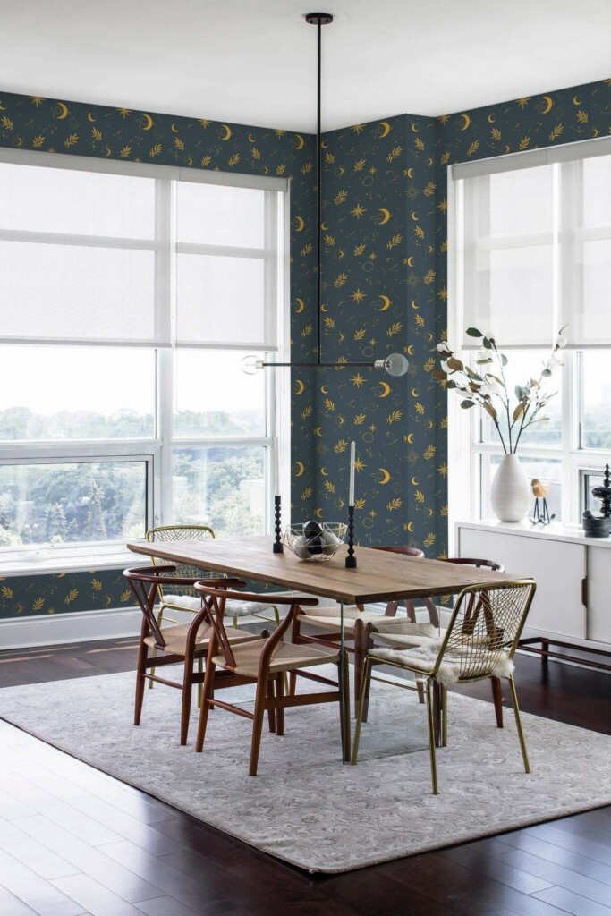 Modern minimalist style dining room decorated with Midnight wallpaper peel and stick wallpaper
