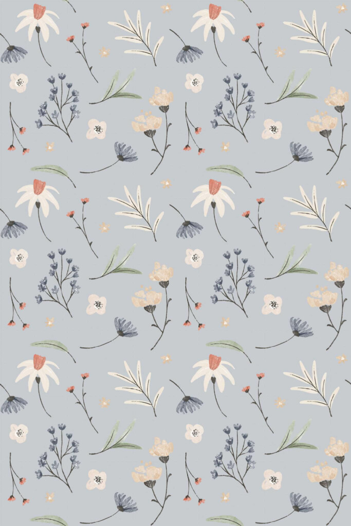 Pattern repeat of Midnight wildflower removable wallpaper design
