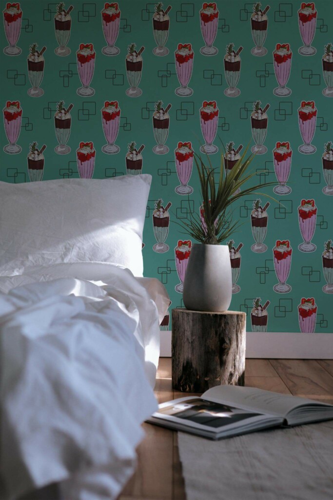 Minimal scandinavian style bedroom decorated with Milkshake peel and stick wallpaper