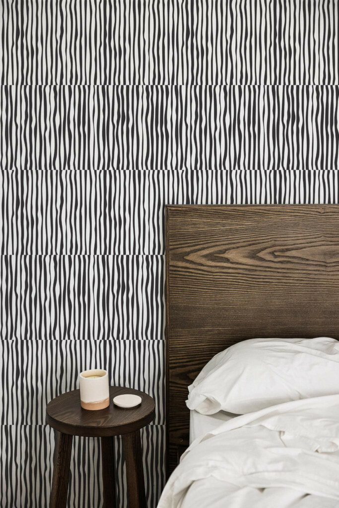 Farmhouse style bedroom decorated with Minimal lines peel and stick wallpaper