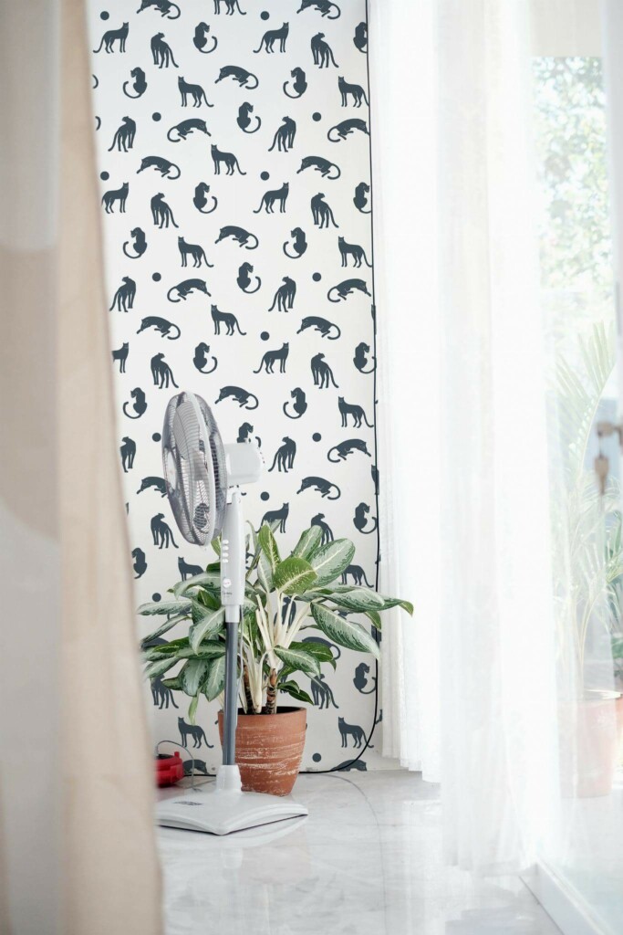 Minimal style living room decorated with Minimalist cat peel and stick wallpaper