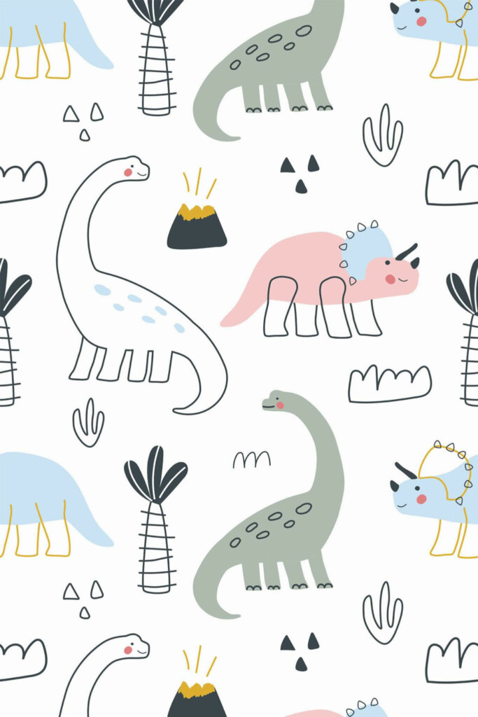 Pattern repeat of Minimalist dinosaur removable wallpaper design