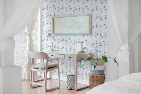 floral blue traditional wallpaper