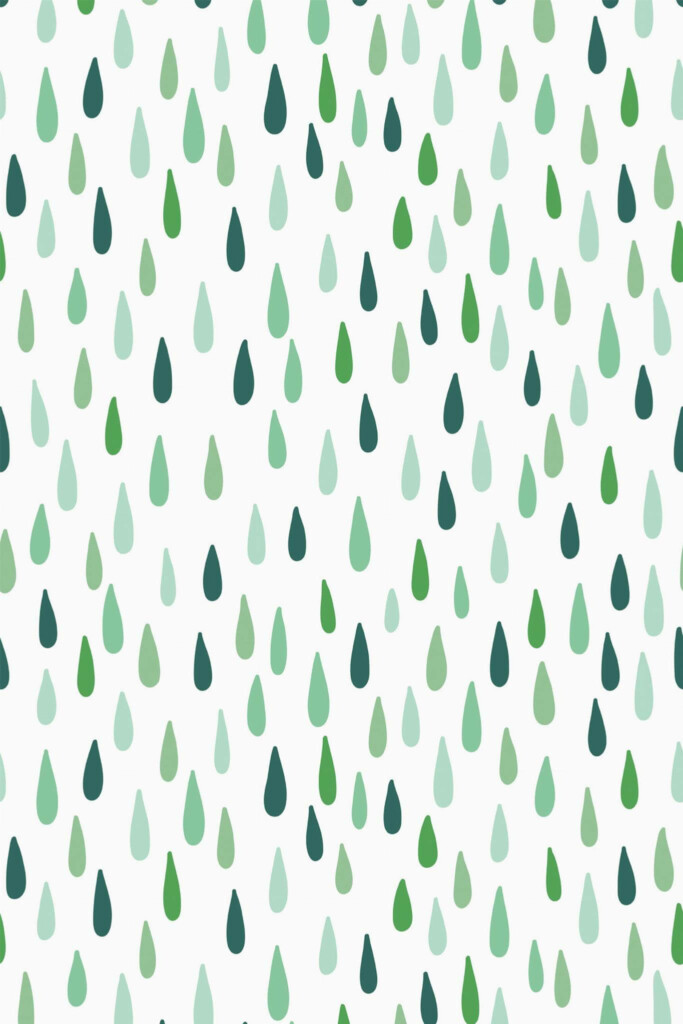 Pattern repeat of Minimalist green drops removable wallpaper design