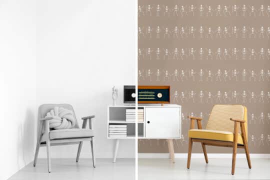 skeleton beige and white traditional wallpaper