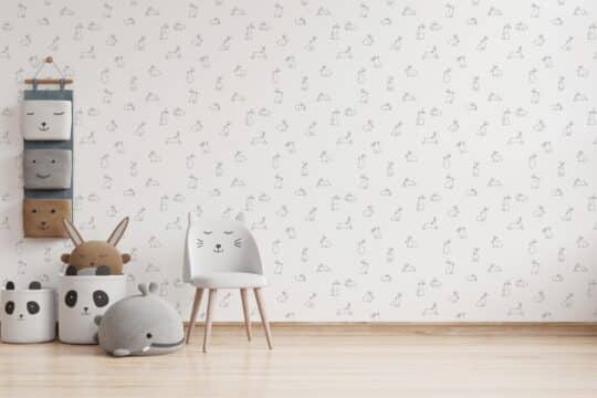 bunny black and white traditional wallpaper