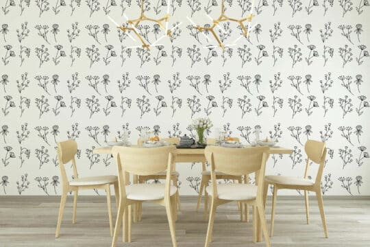 floral black and white traditional wallpaper