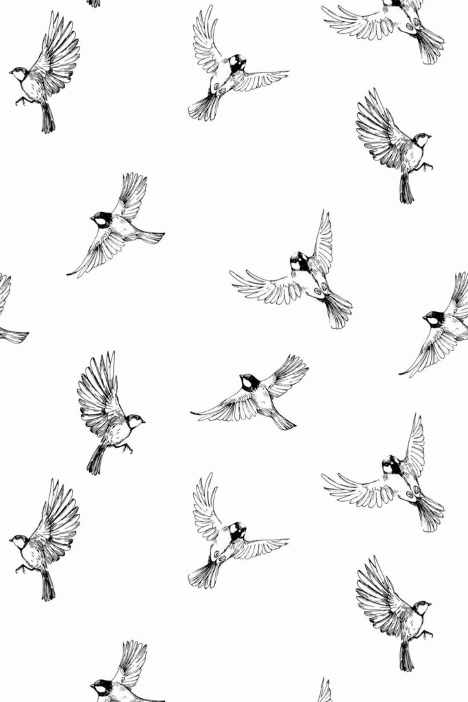 Pattern repeat of Minimalist sparrow removable wallpaper design