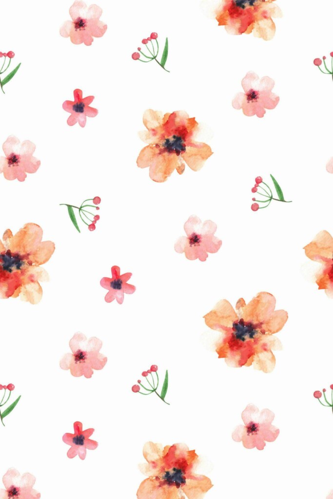 Pattern repeat of Minimalist watercolor floral removable wallpaper design