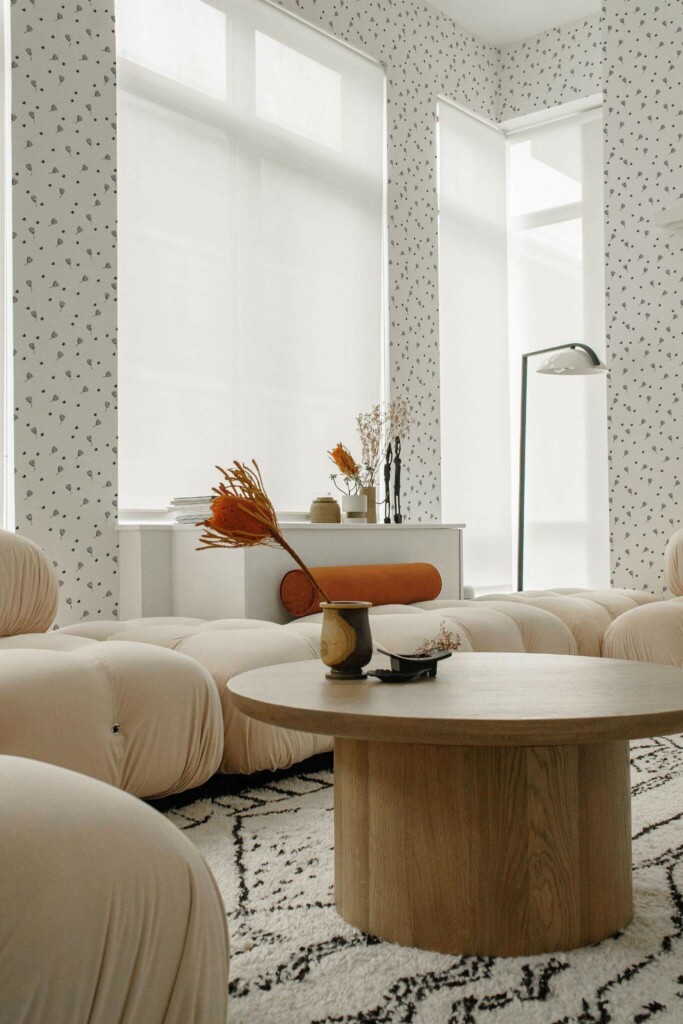 Contemporary style living room decorated with Minimalistic dandelion floral peel and stick wallpaper