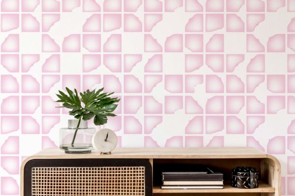 Pink abstract geometric shapes peel and stick removable wallpaper