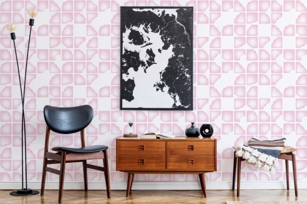 Pink abstract geometric shapes temporary wallpaper