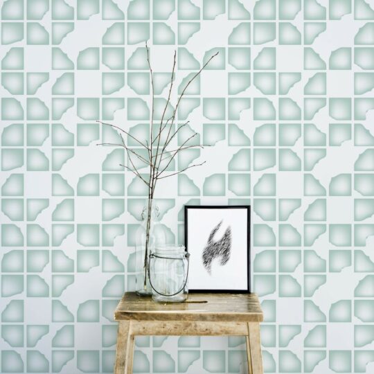 Green abstract geometric shapes peel and stick wallpaper