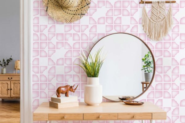 Pink abstract geometric shapes peel and stick wallpaper