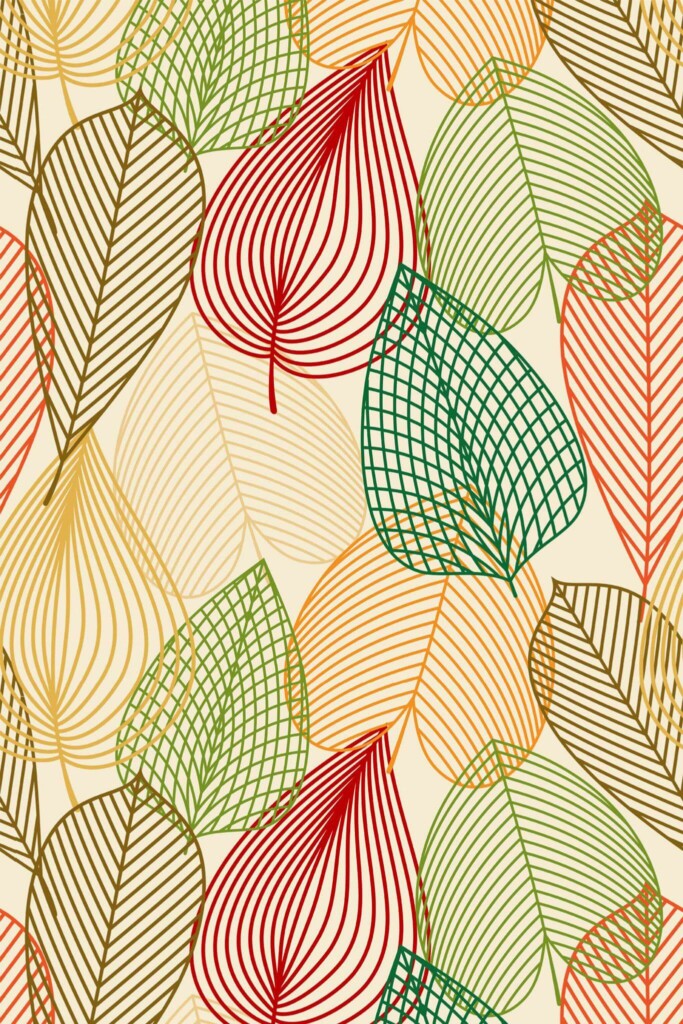Pattern repeat of Modern autumn leaf removable wallpaper design